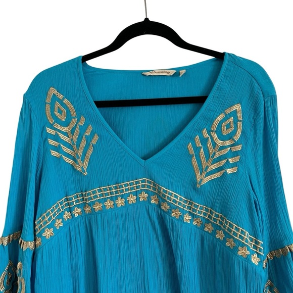 SOFT SURROUNDINGS Metallic Embroidered Zaneta Bell Sleeve Dress in Turquoise - Picture 5 of 11